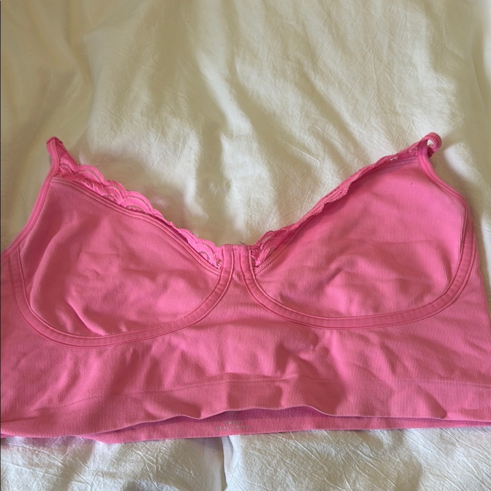 Aerie Pink Seamless Bra with Ruched Center